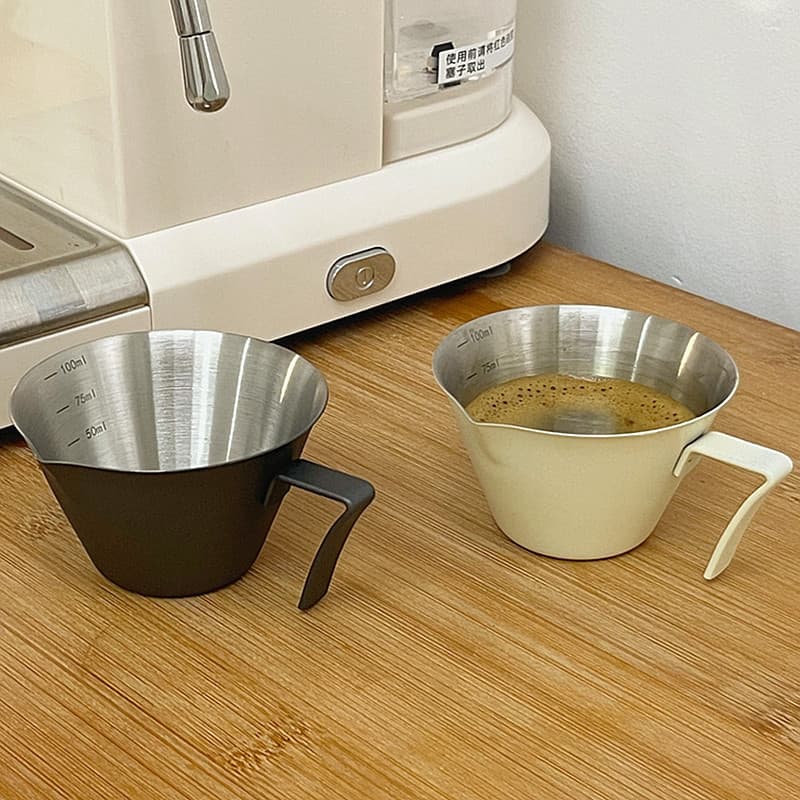 Copo de medição de café expresso em aço inoxidável 304, copo de extração com escala, 100ml, boca afiada, Mini copo de le
