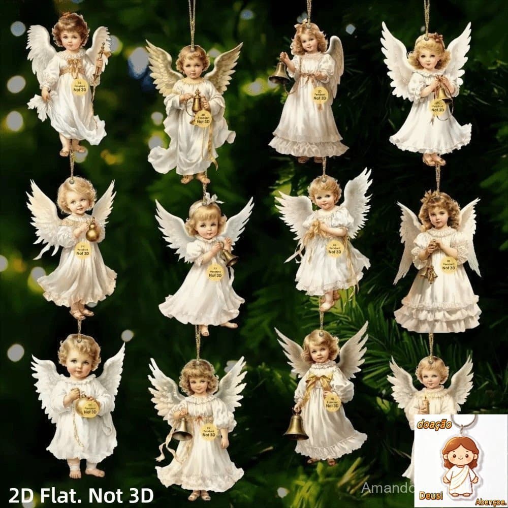 Conjunto de Ornamentos de Anjo Vitoriano HDHD, Pendente de Árvore de Natal com Decoração de Janela Plana Bidimensional