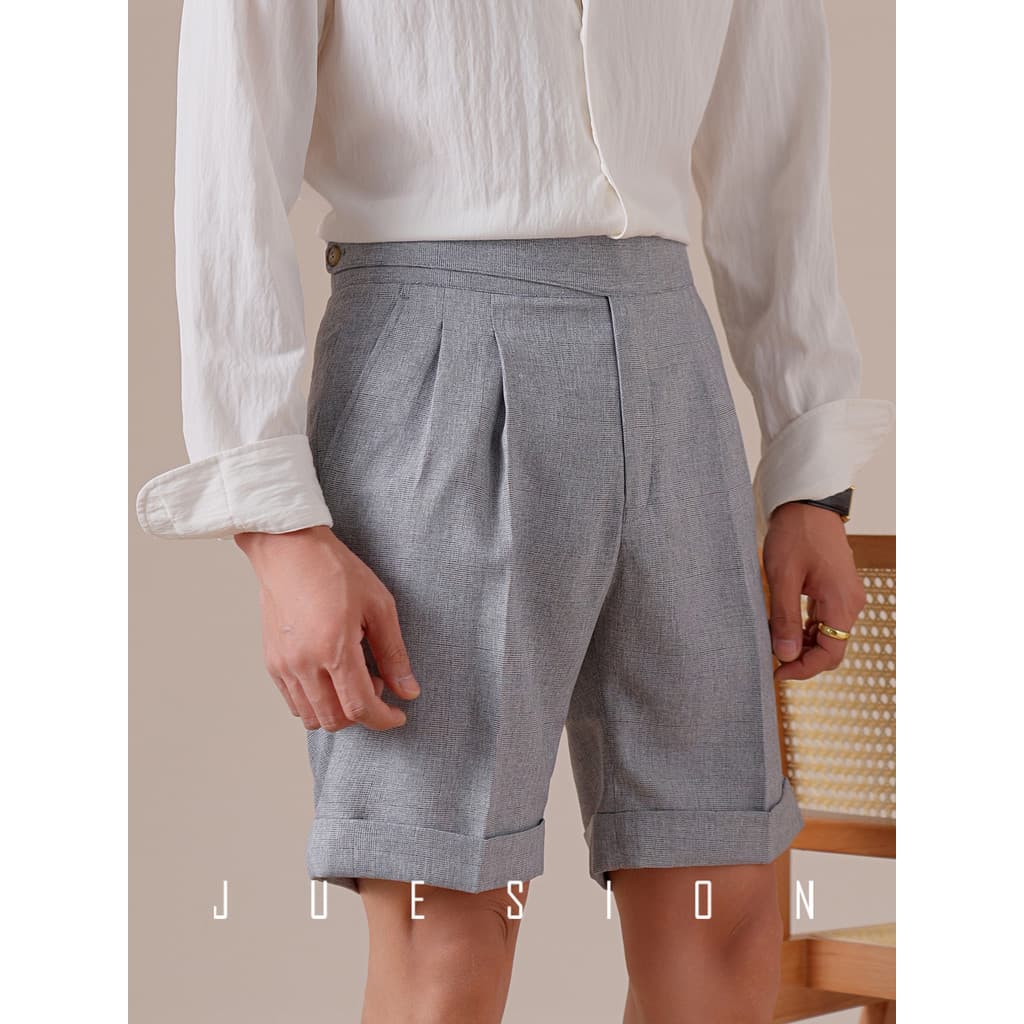 Jucean italiano nápoles não-ferro Shorts masculino verão estilo fino respirável Retro Casual calças de cinco pontos