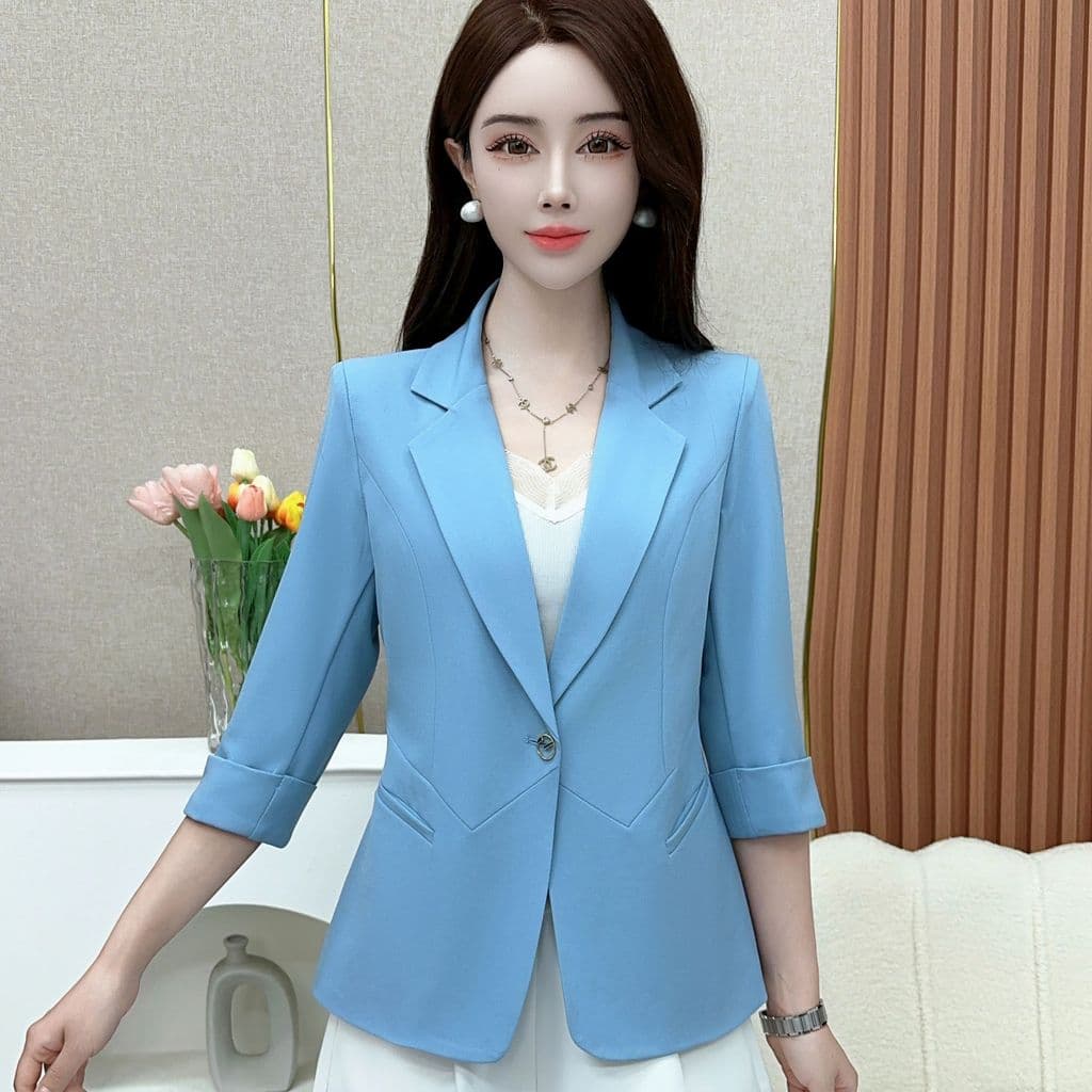 2026 Primavera Verão Novo Estilo Tamanho Grande Slim-fit Cintura Estreita Redução de Idade Manga Três Quartos Terno Pequ