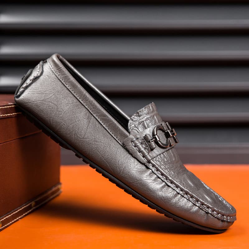 Sapatos masculinos de couro de vaca com padrão de crocodilo primavera respirável couro genuíno ervilhas sapatos versão c