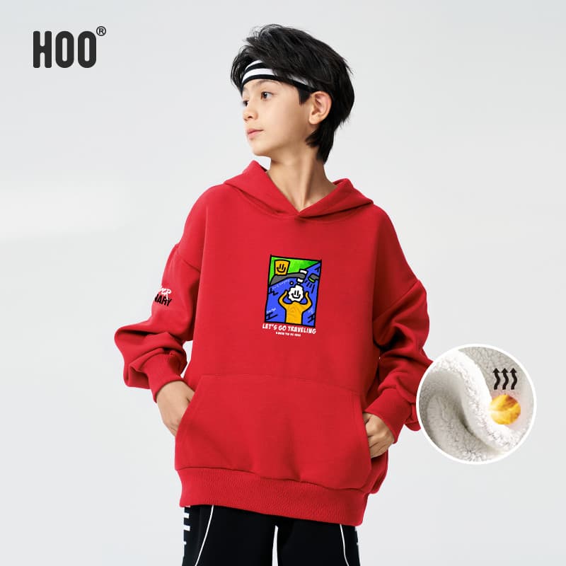 Hoo meninos velo-velo com capuz médio grande crianças Benming ano vermelho moletom adolescente street Wear high street j