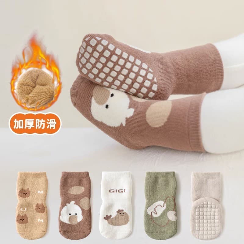 Meias de chão para bebês, antiderrapantes, resfriamento, outono inverno, forro de lã, espessamento, meninos, meninas, cr