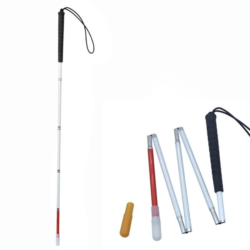 Bengala Cega Dobrável De Alumínio De 105-155 Cm Branca , Cabo Preto