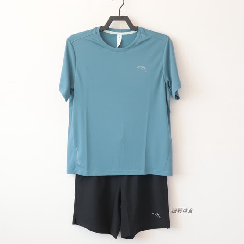 Anta masculino de duas peças curto T + Shorts verão secagem rápida seda gelo respirável correndo terno esportivo15242520
