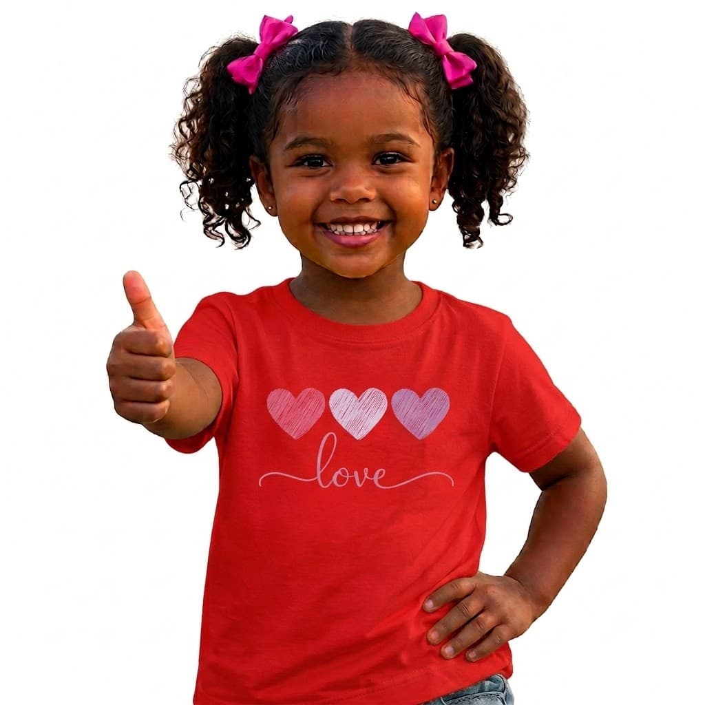 Camiseta Camisa Infantil Menina Coração Fofa Moda Adulto 100% Algodão Blusa Criança Familia
