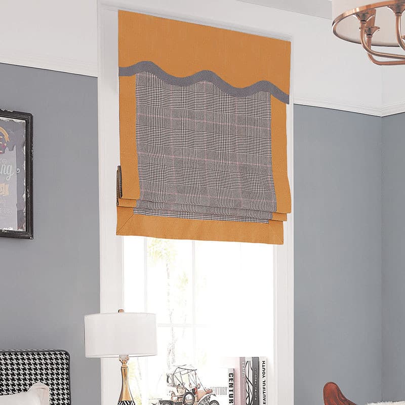 Houndstooth luz luxo laranja cortina sala de estar mestre quarto elevador cortina dobrável cinza americano romano cortin