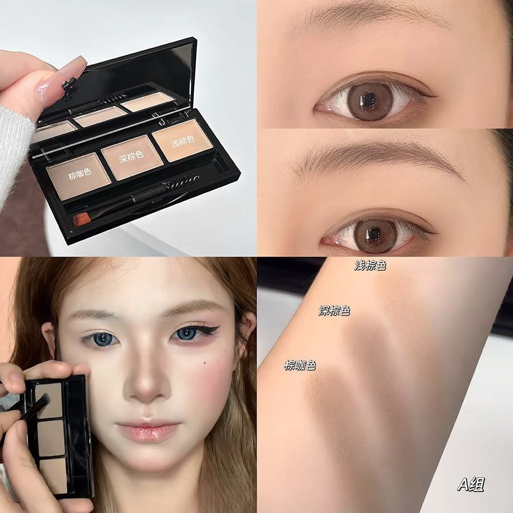 Pó De Sobrancelha De Três Cores , À Prova D'água E De Suor , Maquiagem Contorno Tridimensional Natural De Longa Duração