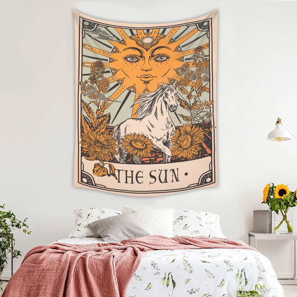 Tapeçaria de Parede com Estampa Digital de Cartas de Tarot Sol e Lua, Tecido Decorativo, Fundo para Transmissão ao Vivo,