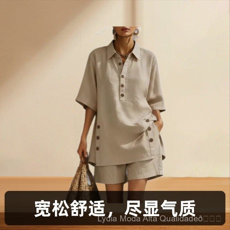 [Oferta especial por tempo limitado] Conjunto de duas peças de verão para mulheres: camisa de manga curta e calças larga
