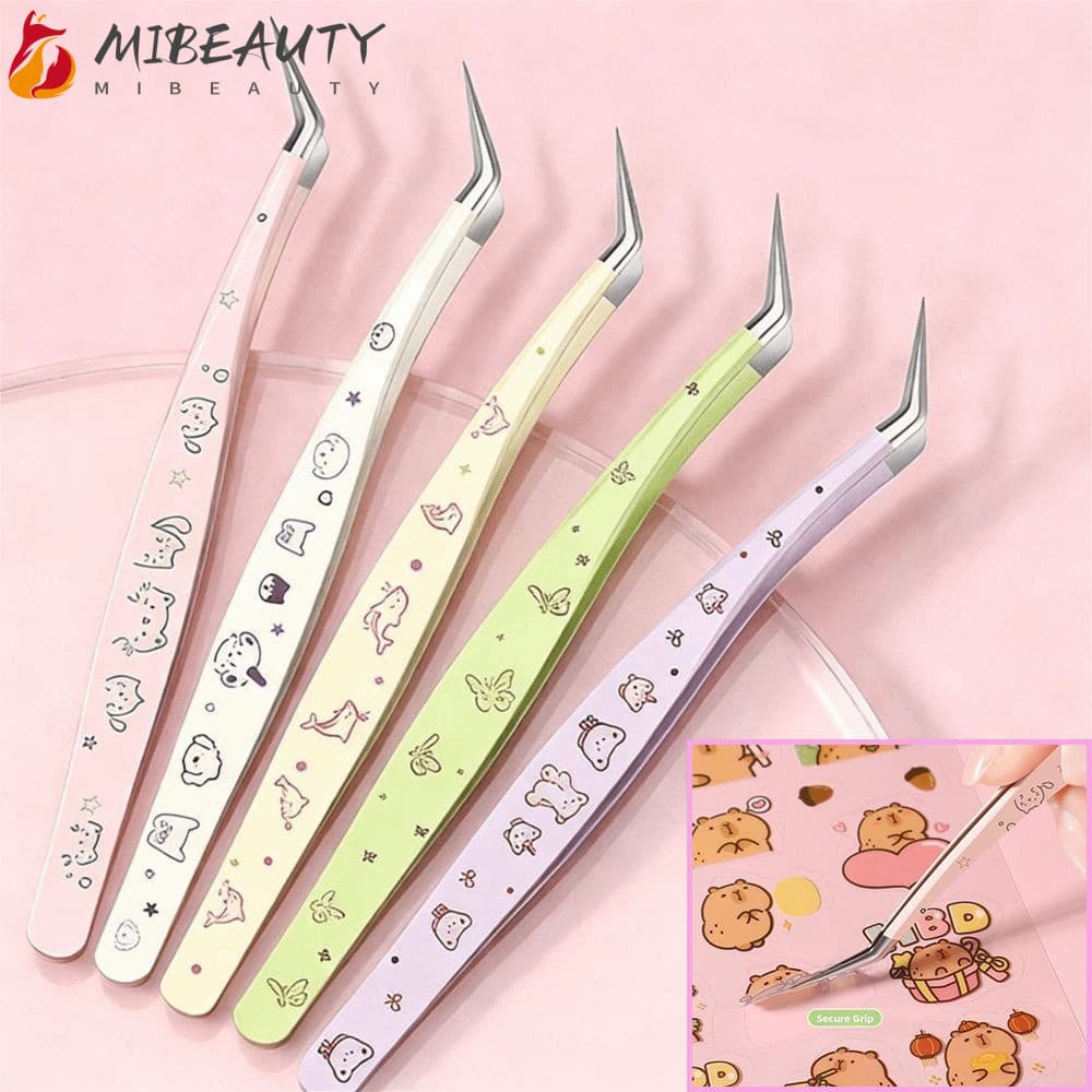 Pinça De Extensão De Cílios MIBEAUTY , Antiestática De Aço Inoxidável Para Postiços , Com Couro