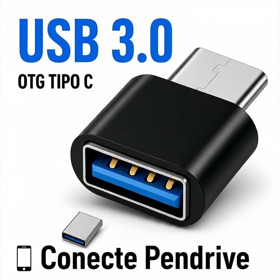Adaptador Conector OTG Tipo C para USB 3.0 Celular, Pen drive, Notebook, Teclado, Mouse