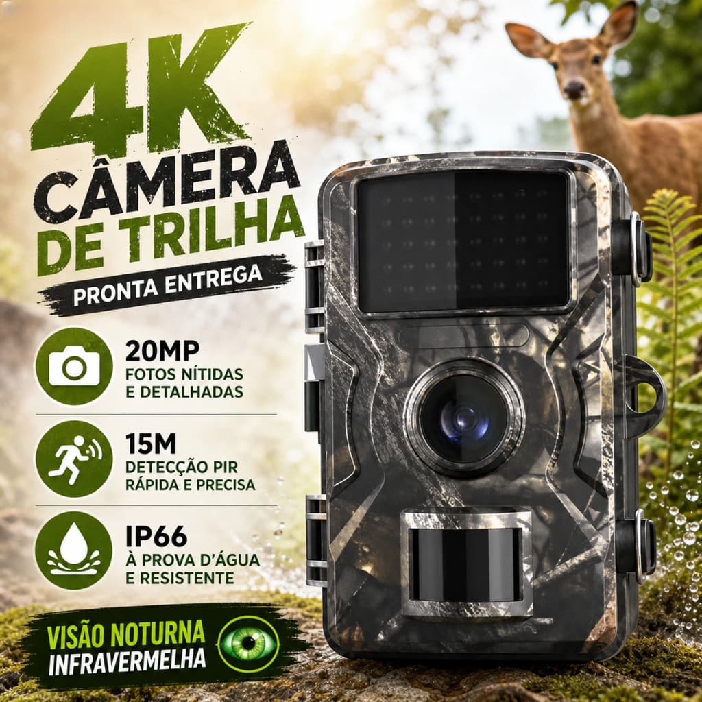 Câmera De Trilha 4K 20MP Visão Noturna Infravermelha IP66 À Prova D'água Para Caça E Segurança