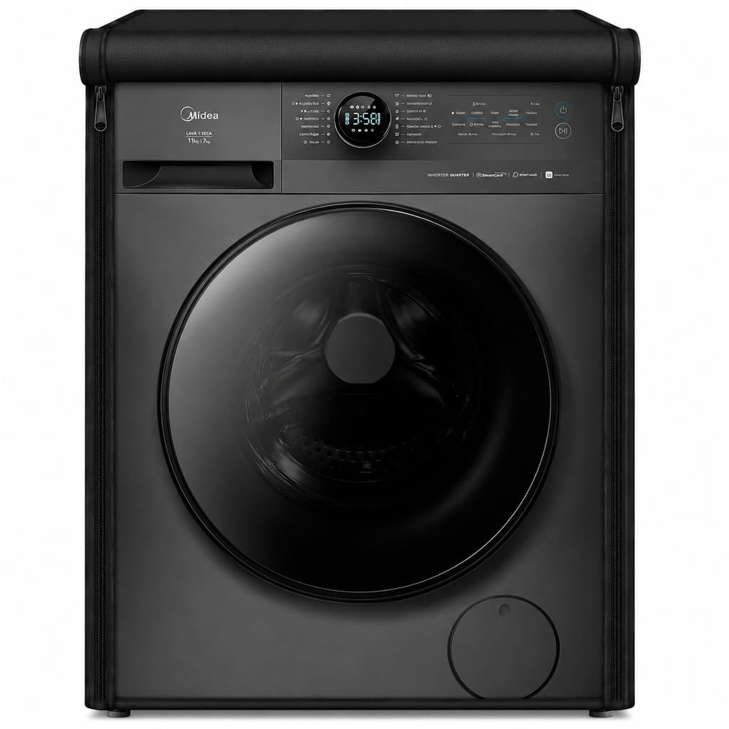 Capa Pra Lava e Seca Midea 11Kg/7Kg MF201D110WB Corino Preto
