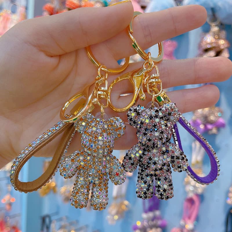 Cheio De Diamante Violento Urso Carro Controle Remoto Corrente Anel Cordão Chaveiro Pingente Personalizado Casal Saco Pe