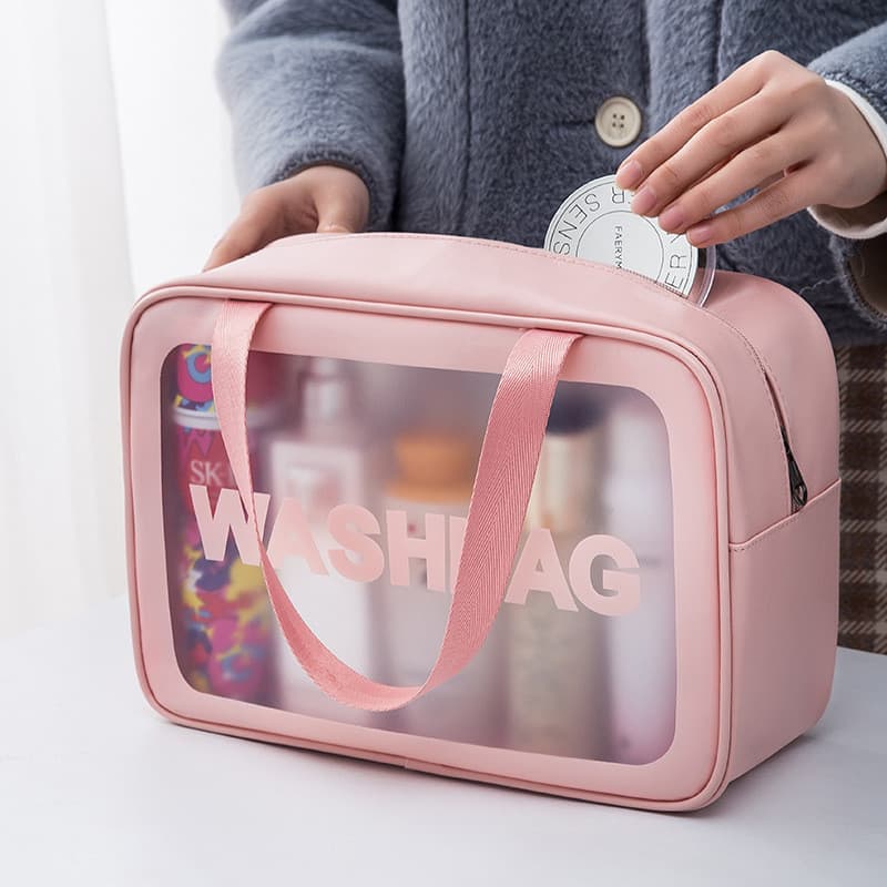 PU fosco à prova d'água saco cosmético portátil saco de armazenamento de banho grande capacidade saco de natação transpa