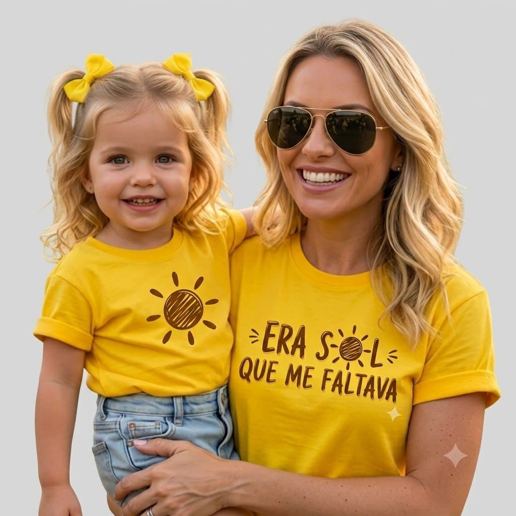 Kit 2 Camisas Mãe e Filha Camiseta Era Sol Que Me Faltava Tal Mãe Tal Filha 100% Algodão Premium Infantil e Adulto