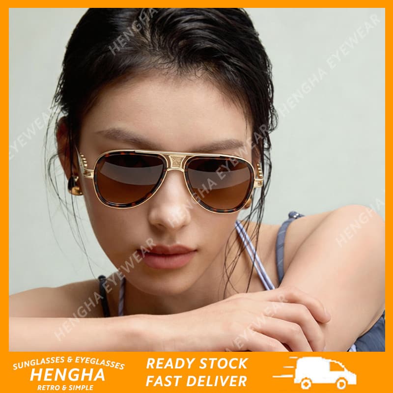 (HENGHA) Roupa Diária Óculos De Sol Estilo Piloto De Metal Unissex Leves , Coreanos Retrô Clássicos Para Homens E Mulher