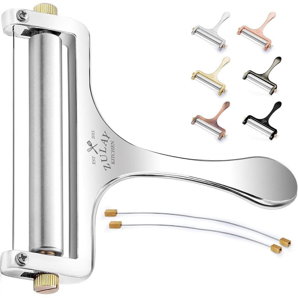 Cortador de Queijo de Aço Inoxidável Zulay Kitchen - Cortador de Queijo Manual Ajustável com 2 Fios Extras - Ralador de