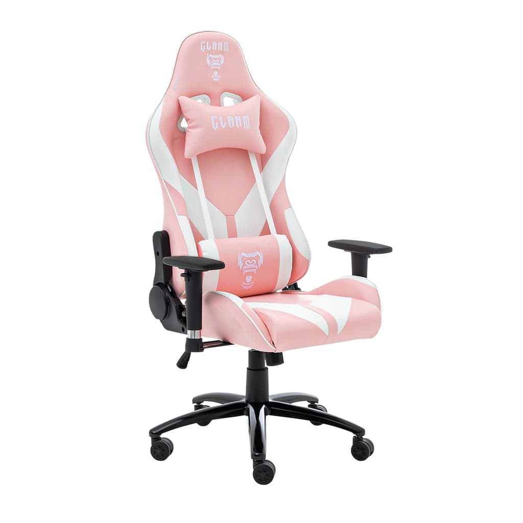 Cadeira Gamer CLANM CM081 Rosa e Branca Couro Sintético PU Reclinável Pistão a Gás 5 Rodízios até 120kg