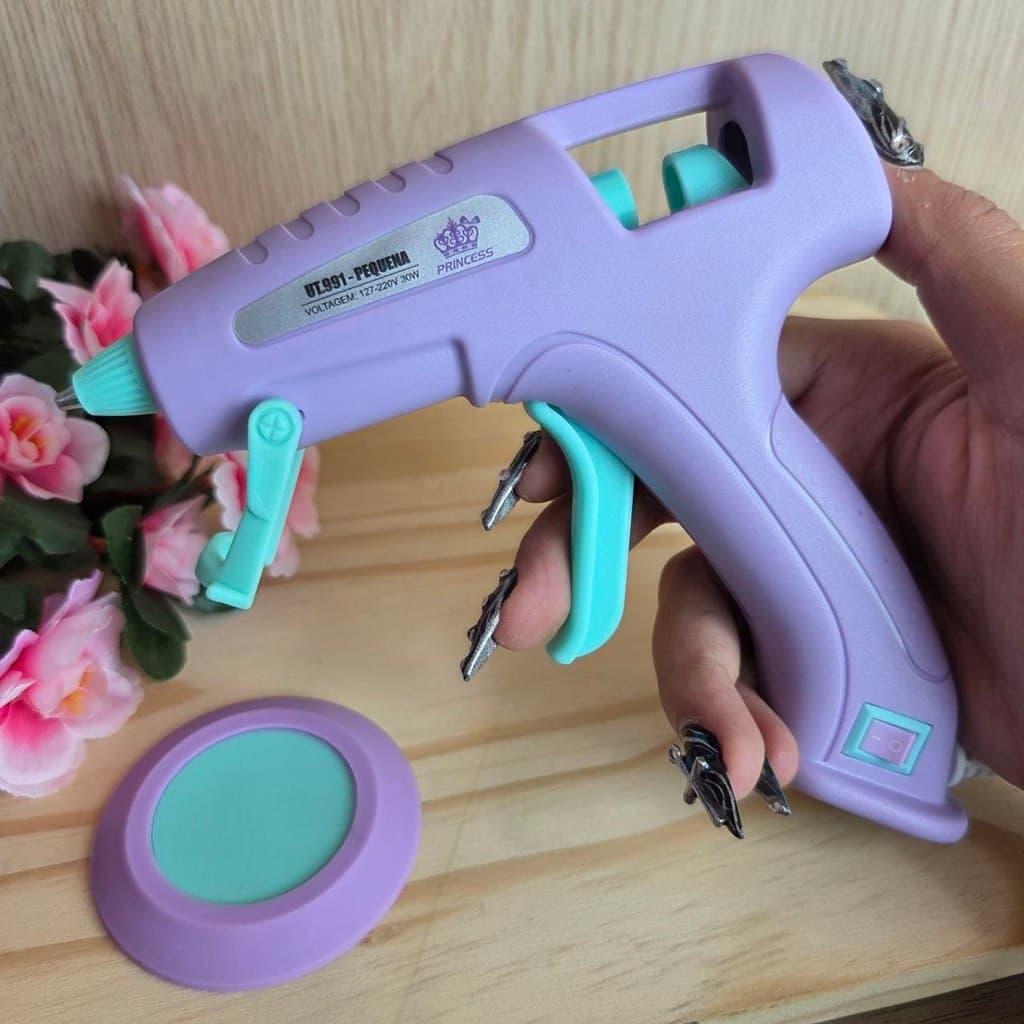 Pistola de Cola Quente Pequena Princess + Base de Silicone | Bivolt 127/220V
