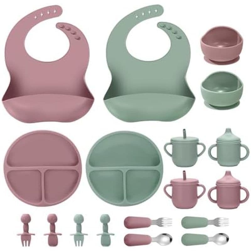 Conjunto De Alimentação De Bebê De Silicone , 18 Peças De Suprimentos De Desmame Led Para , Utensílios Essenciais Comer