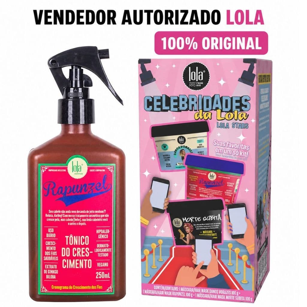 Kit Crescimento Lola Rapunzel | Tônico Antiqueda 250ml + Kit Caixinha Celebridade 100g Original