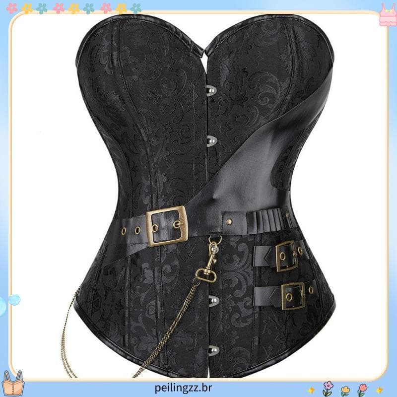 Espartilho Steampunk Para Mulheres De Couro Gótico Vintage Modelador De Corpo Top DQWO