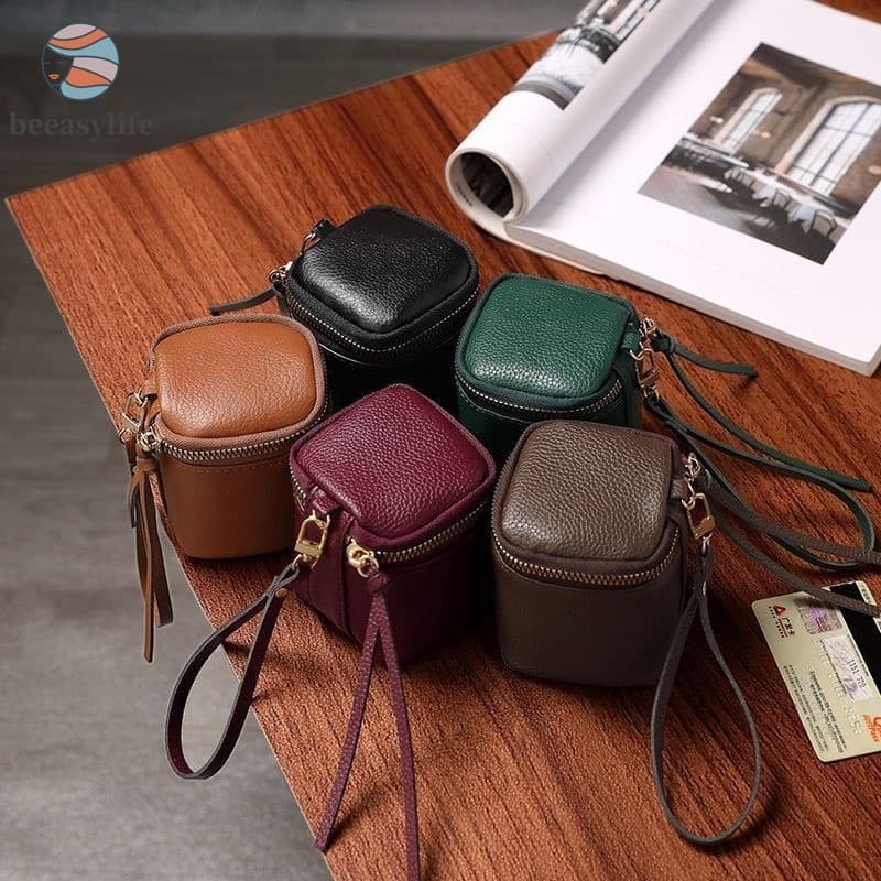 Bolsa De Moedas Vintage Com Alça De Pulso-Mini Balde De Viagem Para Armazenamento De Fone De Ouvido Mudança De Batom