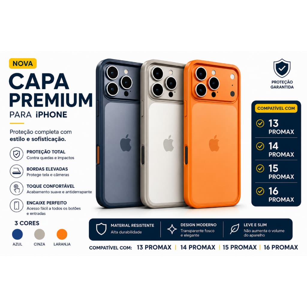 Capinha Bumper Premium TRANSFORMA Iphone 16 15 14 13 EM 17 PROMAX