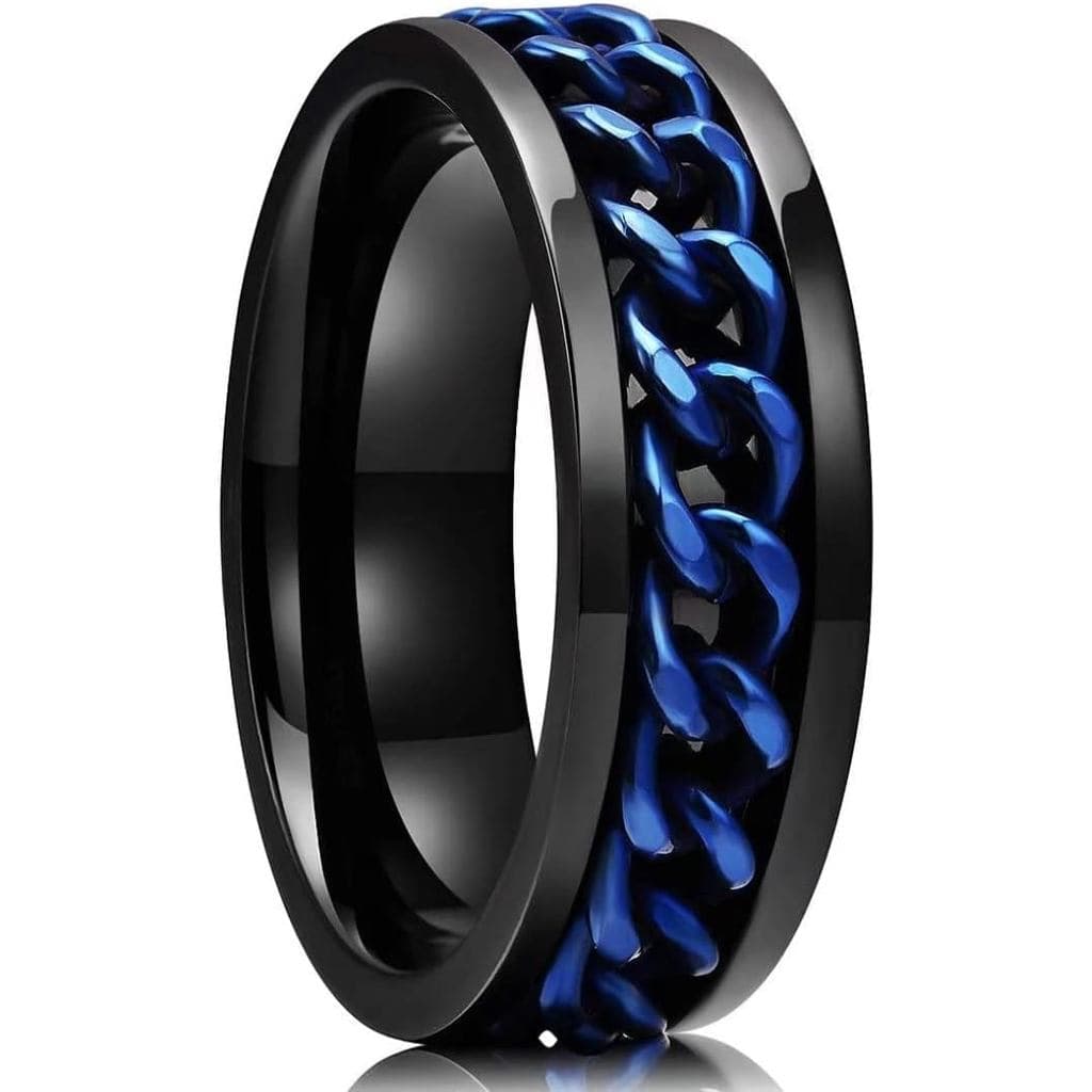 Anel Fidget King Will em Aço Inoxidável 316L para Homens e Mulheres - 8mm de Largura com Elegante Inlay de Corrente, Ane