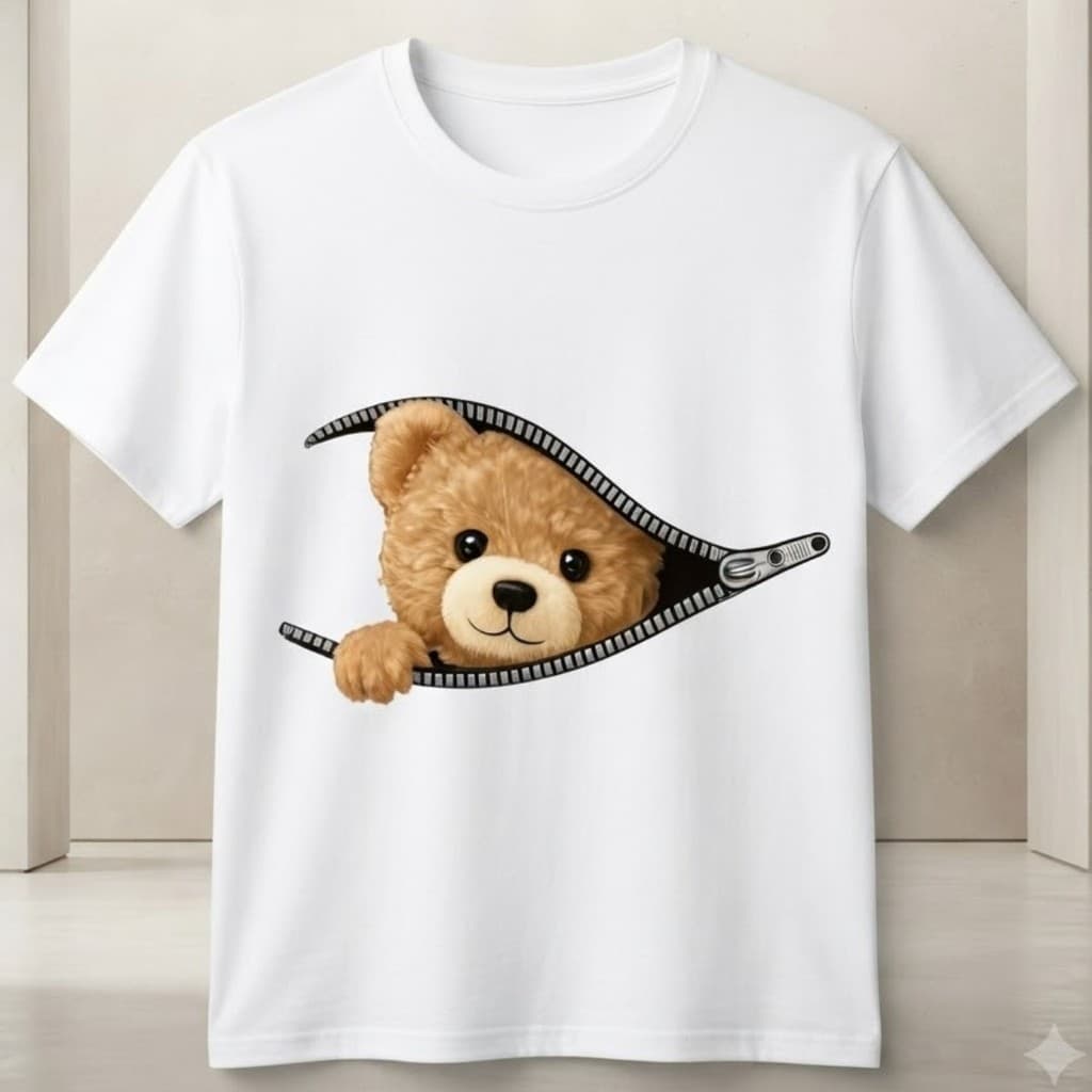 Camiseta Infantil Ursinho no Zíper – Estampa Fofa e Divertida