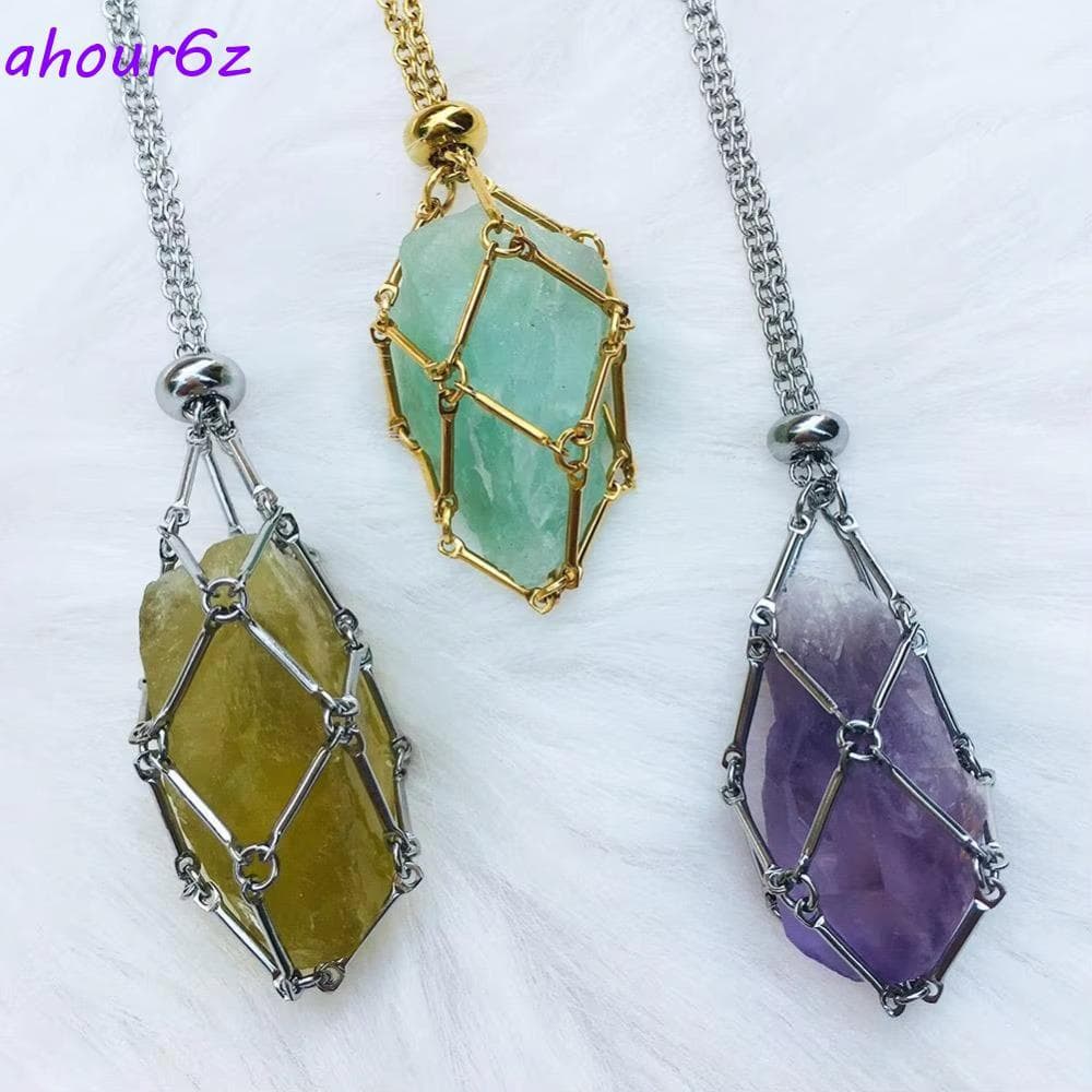 Colar De Gaiola De Cristal AHOURZ , Aço Inoxidável Para Armazenamento De Pedra De Corrente De Metal , Bolsa De Rede