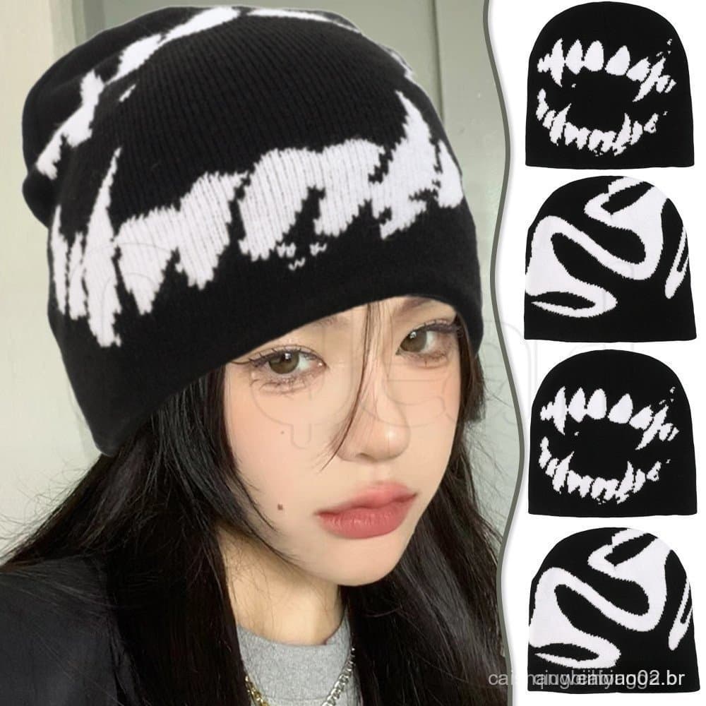 Gorro de Tricô Coreano Y2K - Estiloso e Único - Gorro Engraçado de Hip-hop Americano - Para Homens LJOT VKTU