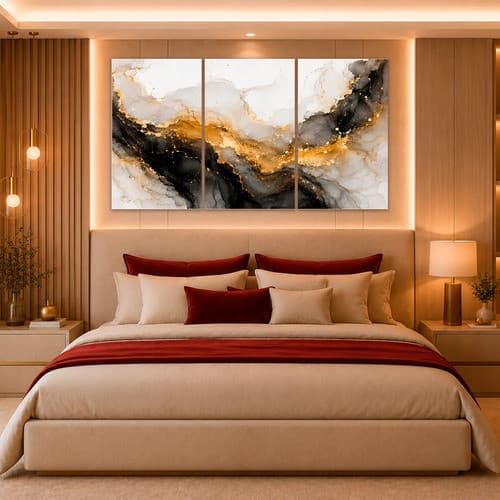 Kit 03 Quadros Decorativos Abstrato Diamante Negro 50x90