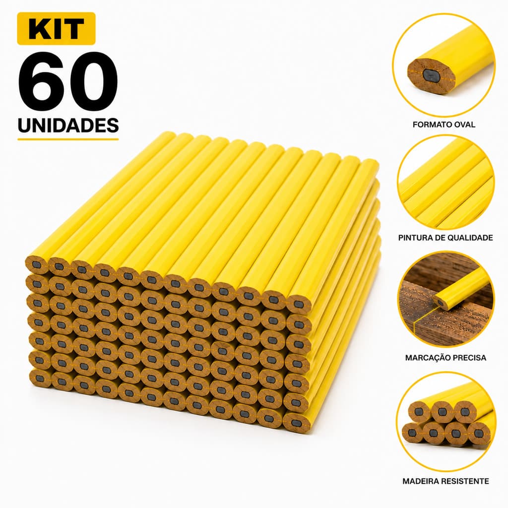 Kit 60 Lápis Pedreiro Carpinteiro Marceneiro Costureira Obra