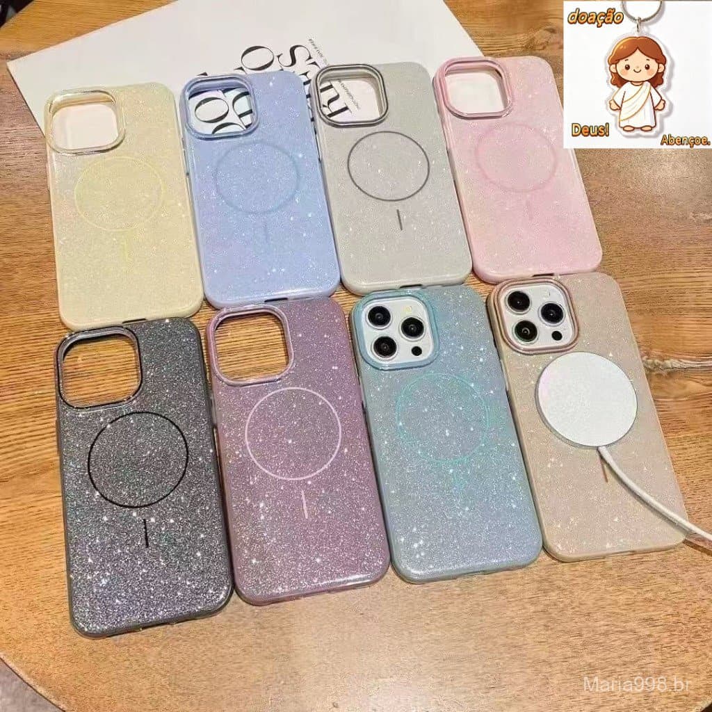 Luxo Bling Glitter Para Mag Caso De Telefone iPhone 16 15 14 13 12 11