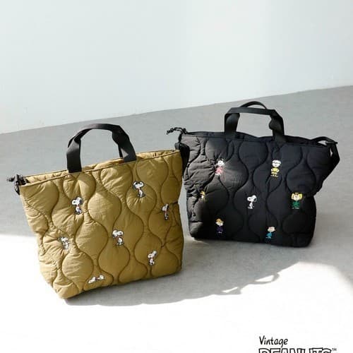 Bolsa acolchoada bordada com o Snoopy em estilo cartoon japonês, bolsa de mão de grande capacidade para mães, bolsa de o