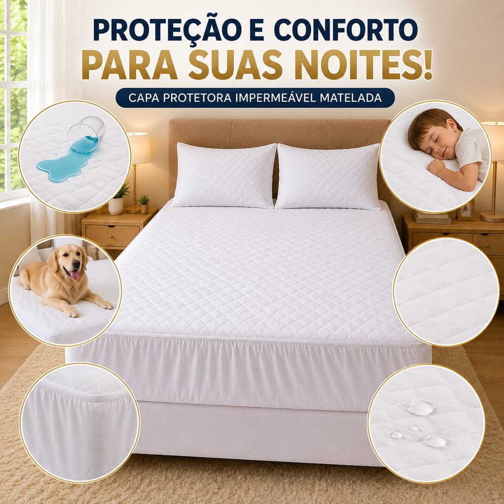 Protetor de Colchão Queen Impermeável Matelado Microfibra com Elástico Lavável
