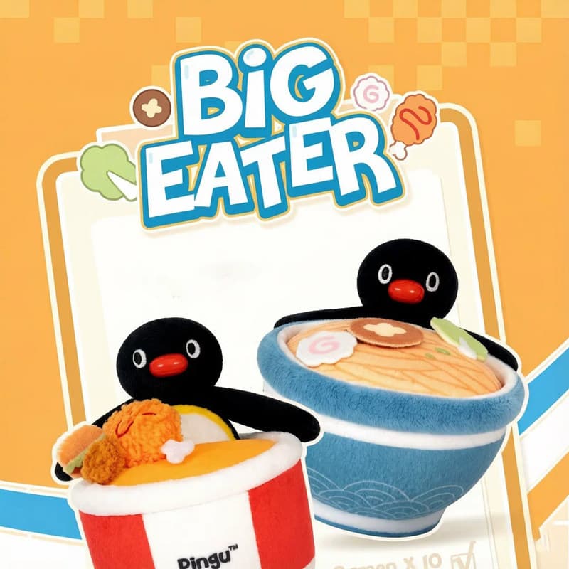 Pingente de Pelúcia Autêntico da Série Pingu Big Eater - Chaveiro de Pinguim Comendo Ramen de Frango Frito - Charmoso En