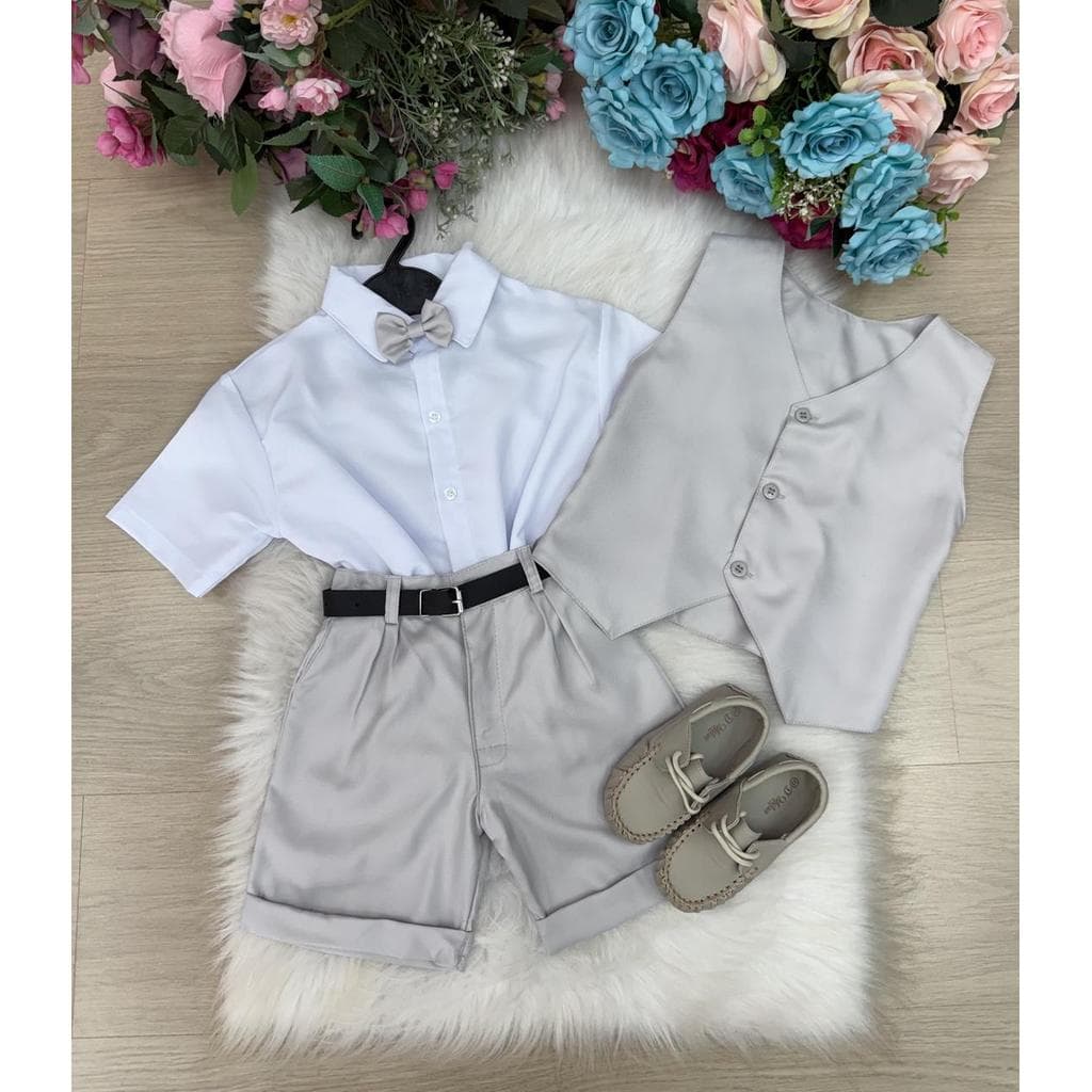 Conjunto Social Miss Cherry Leandro Colete Cinza Claro