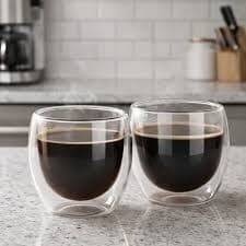 Kit 2 Copos Vidro Parede Dupla Copo Térmico Café Chá Cappuccino Expresso Bebidas Quente