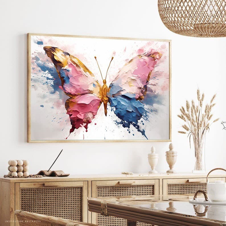 Quadro Decorativo Pintura Borboleta Rosa Abstrata