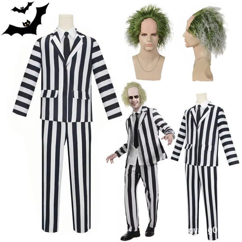 Fantasia de Cosplay de Anime para Homens, Traje Listrado Preto e Branco, Fantasias Assustadoras de Halloween Pe S96M 0U6