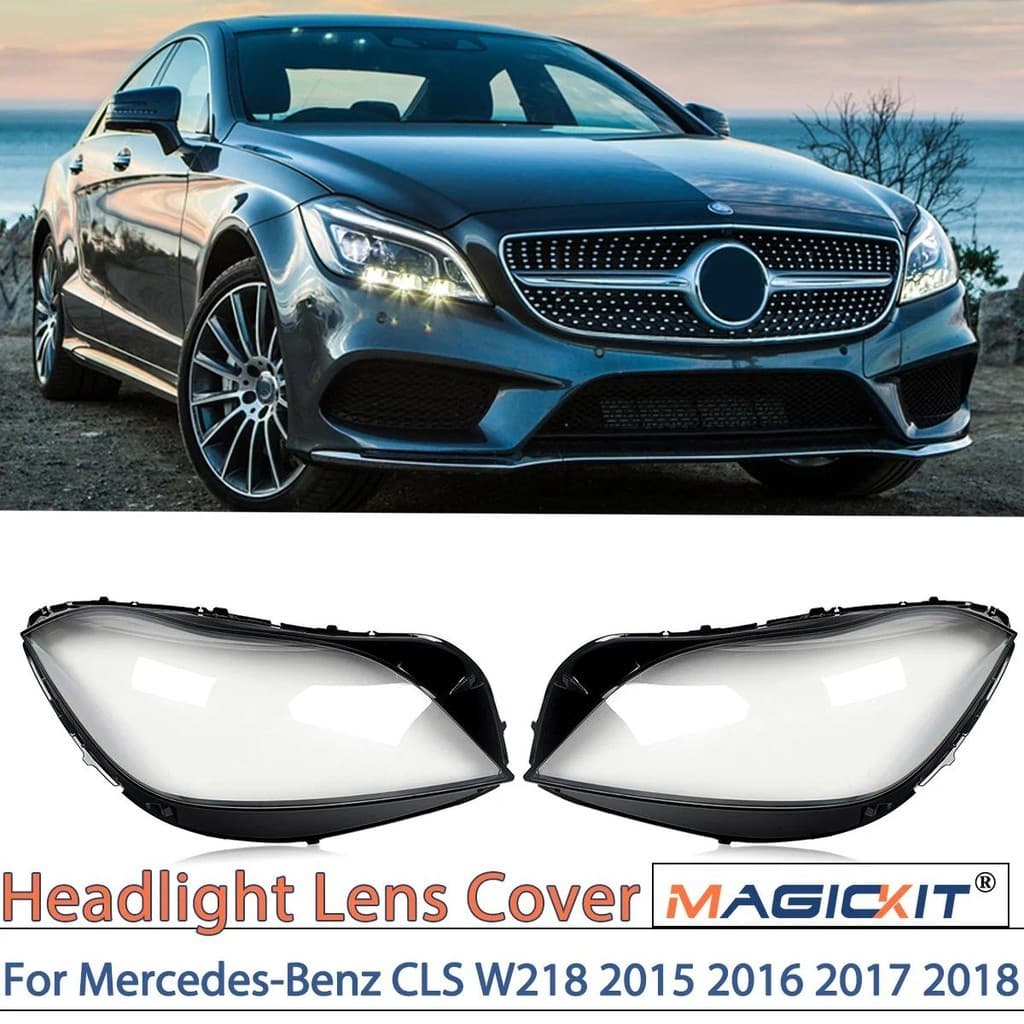 MAGICKIT Par De Capa De Lente De Farol Dianteiro Para Mercedes-Benz W218 CLS400 CLS550 2015-2018 Acessórios De Carro Pol