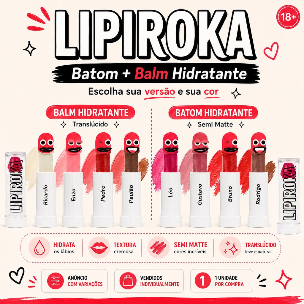 Batom e Balm Hidratante Maquiagem Labial Lipiroka