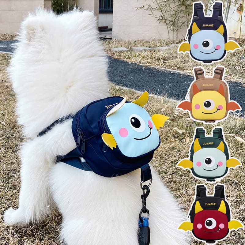 Mochila Fofa Para Cachorro Monstro , 2 Em 1 , Alça Peitoral Ajustável Animais De Estimação , Saco De Lanche Anti-Tração
