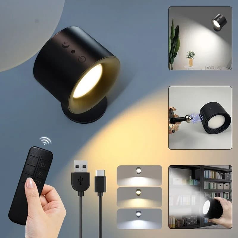 Luminárias de Parede LED com Controle por Toque, Lâmpada de Parede de Dupla Cabeça, Rotativa 360°, 3 Cores, Luzes Noturn