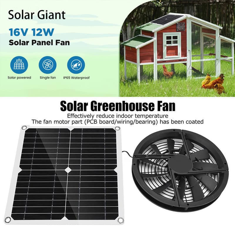 Kit de ventilador de painel solar, estufa solar, ventilação redonda à prova d'água, adequada para casa de frango, estufa