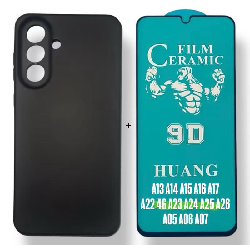 kit Pelicula Ceramica+Capa de Silicone Aveludada (PRETA) A13 A14 A15 A16 A17 A22 A23 A24 A25 A26 A27 A05 A06 A07 A27